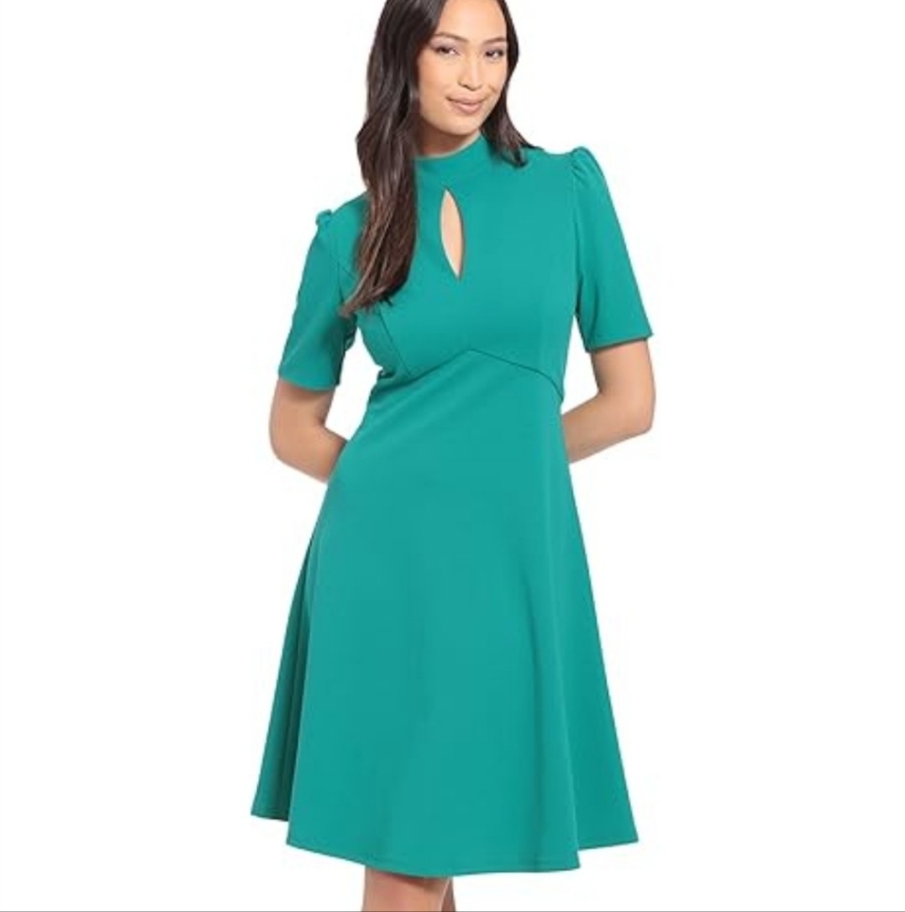 London Times Blue Green A-Line Midi Dress for Wedding Guest Size 8